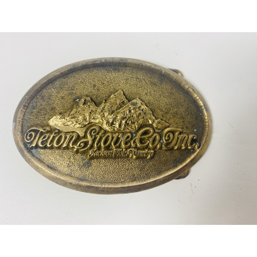 1992 Teton Stove Co Jackson Hole Wyoming Belt Buckle‎ Advertising Vintage